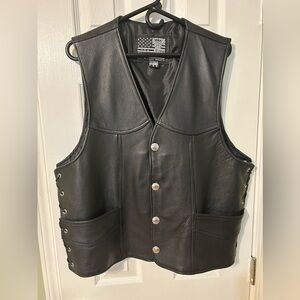 Buffalo Nickel Snap Closure Black Leather Biker Vest Mens L-USA Designed